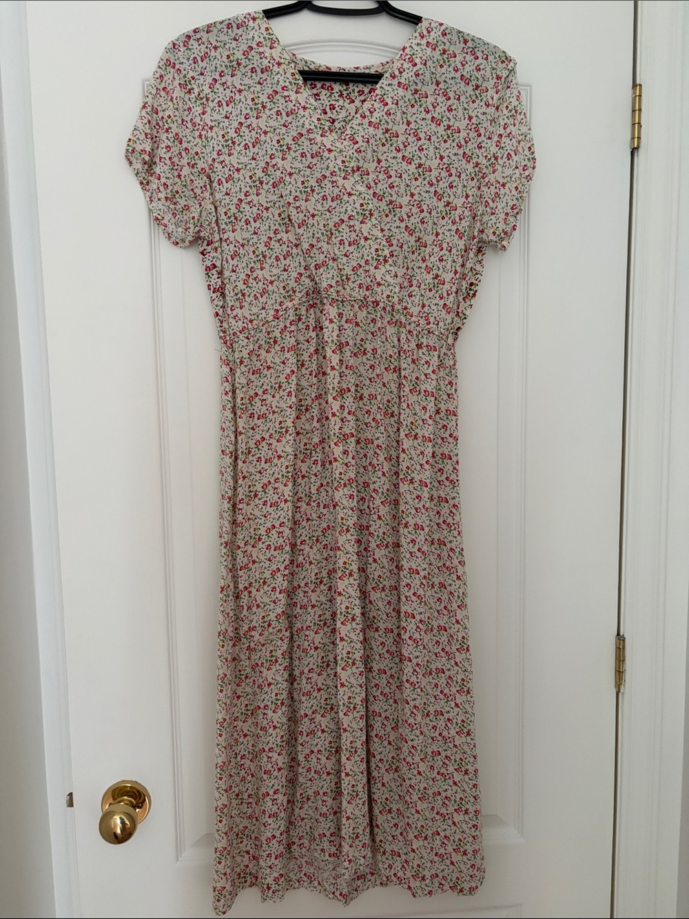 Floral Print Girls' Midi Dress in Cream and Pink